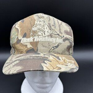 Vintage Fleck Trucking Inc Hat Trucker Cap Camo Snapback Dog 3D Logo Made in USA